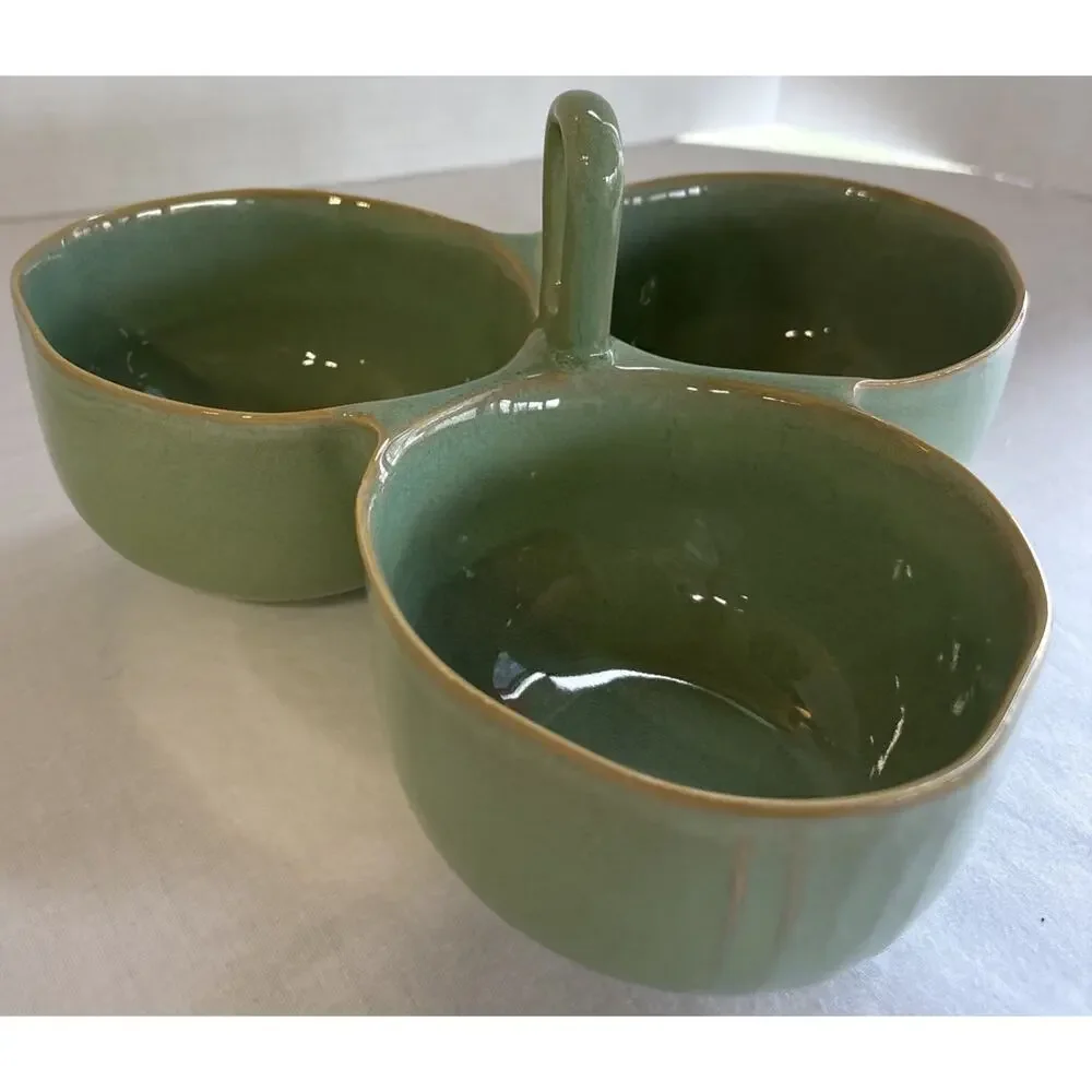 Karen Neuburger 3 Part Condiment Server With Middle Handle Willow Collection - Picture 3 of 10